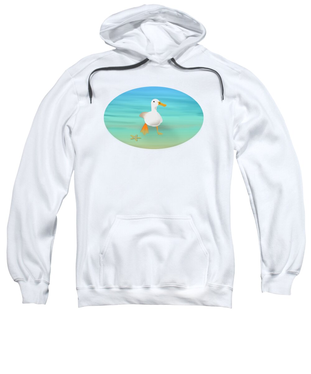 Duck Sweatshirt featuring the digital art Duck Paddling in the Summertime by Barefoot Bodeez Art