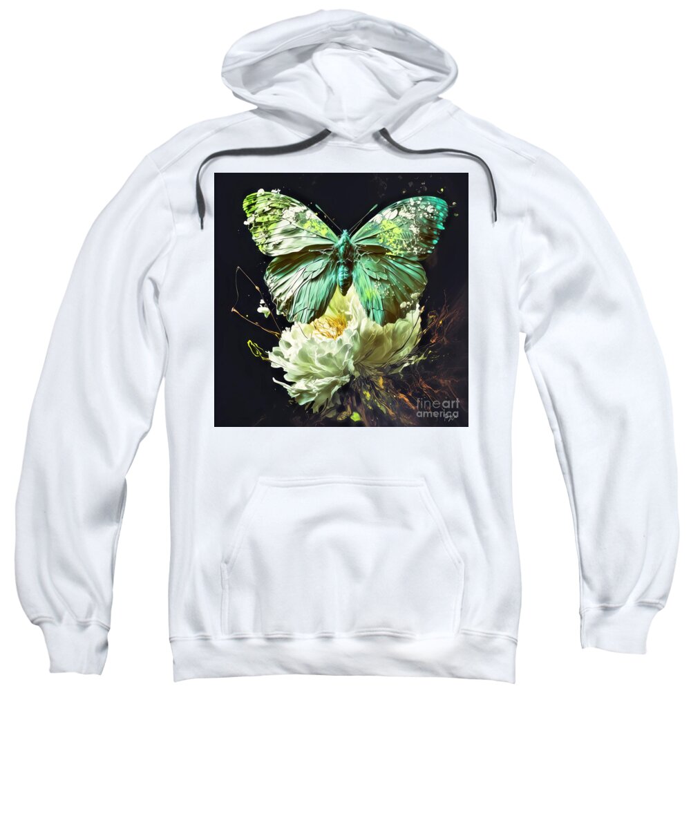  Butterfly Sweatshirt featuring the painting Emerald Butterfly Explosion by Tina LeCour