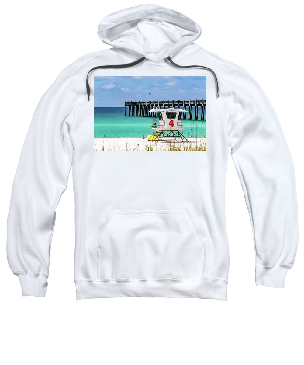 Pensacola Beach Sweatshirt featuring the photograph Emerald Pensacola Beach Florida Pier by Beachtown Views