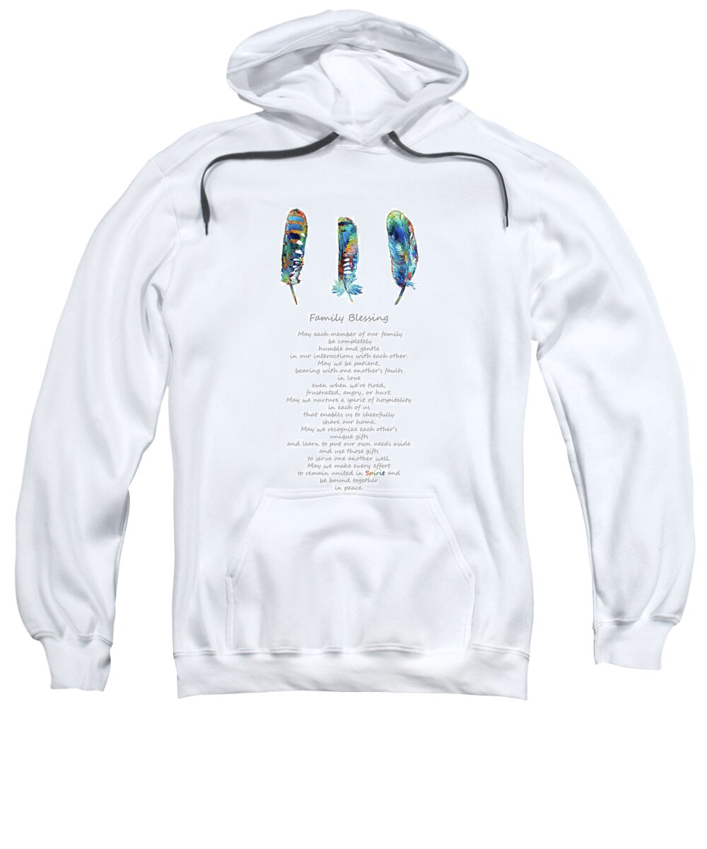 Rainbow Sweatshirt featuring the painting Family Blessing Art - Colorful Feathers - Sharon Cummings by Sharon Cummings