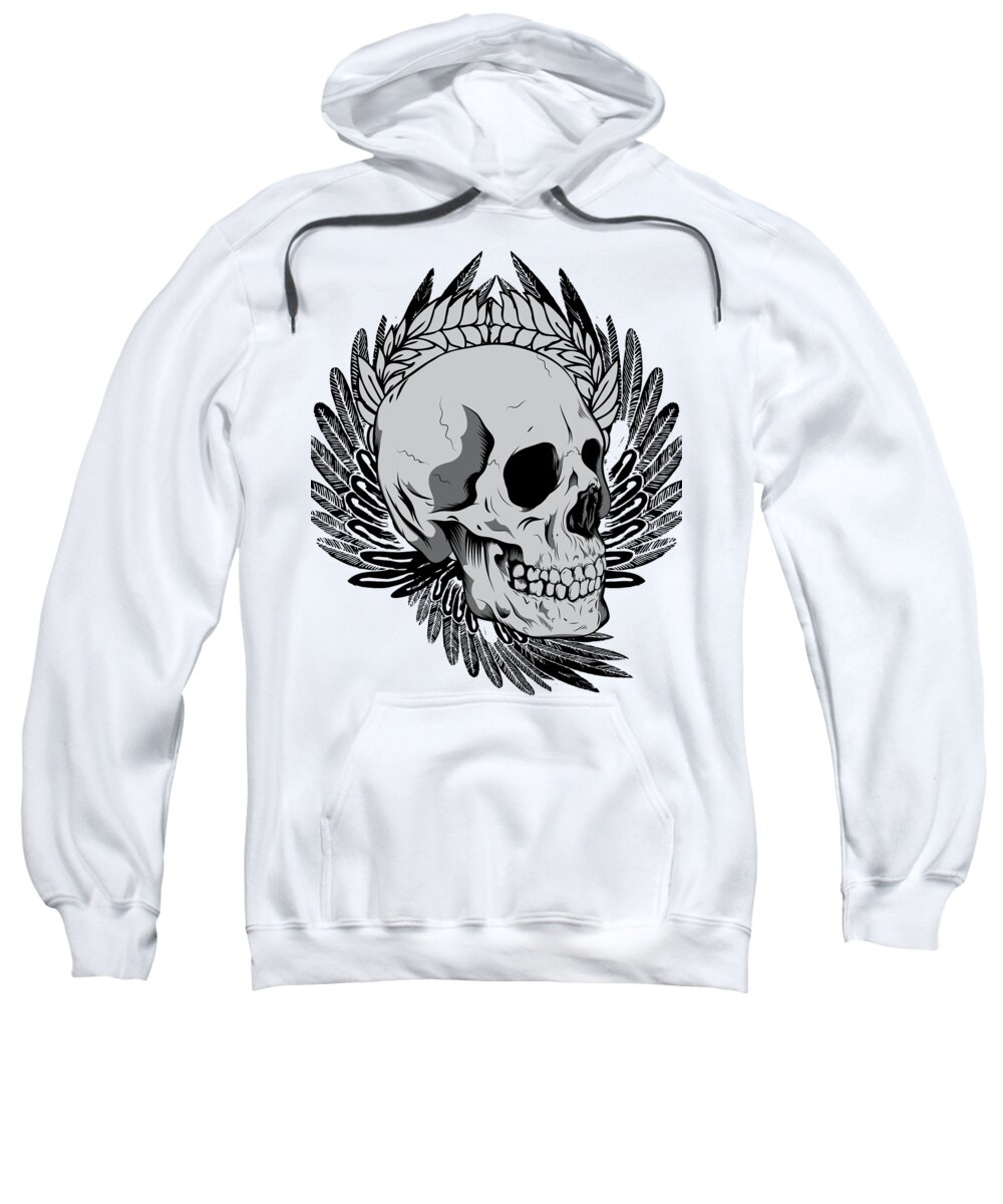 Halloween Sweatshirt featuring the digital art Feathered Skull by Jacob Zelazny