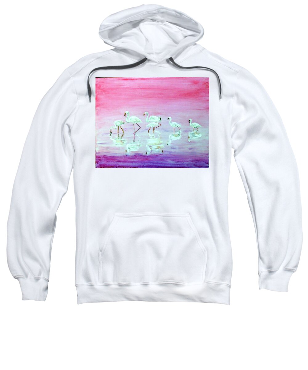 Flamingos Sweatshirt featuring the painting Flamingo Parade by Barbara F Johnson