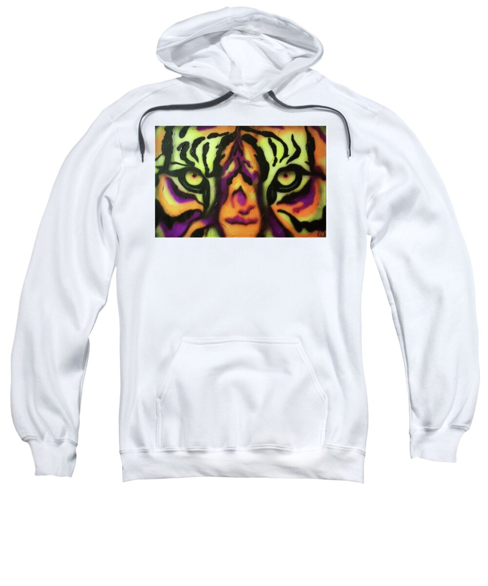  Sweatshirt featuring the painting Florescent Eyes Of The Tiger by Rodney D Butler