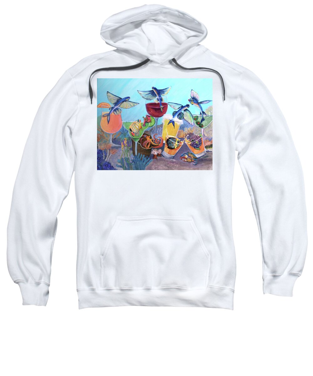 Fish Art Sweatshirt featuring the painting Flying High at the Reef Bar by Linda Kegley