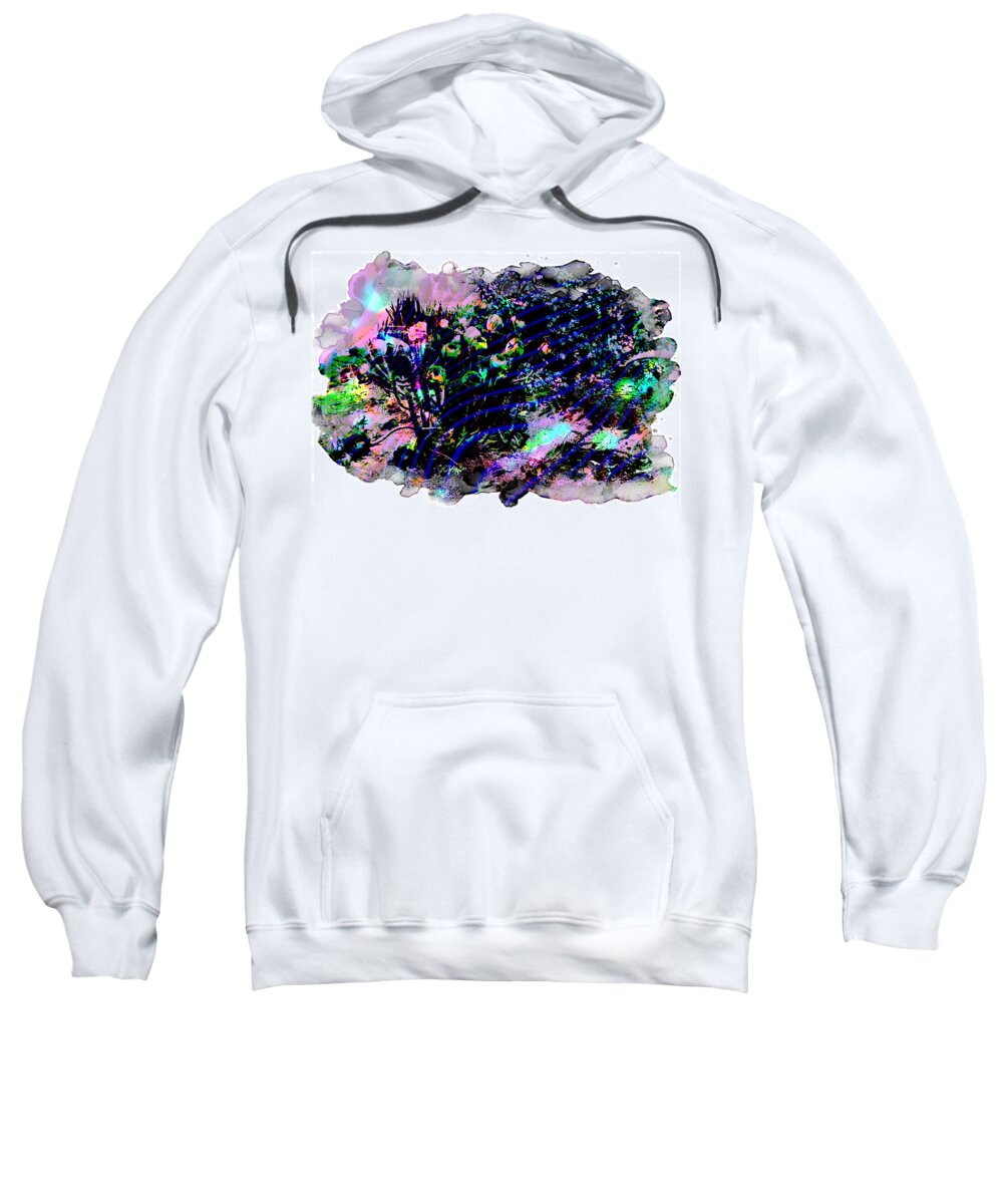Fog Abstract Is Photograph Cactus Frame White Grey Purple Green Clouds Bulbs Circles Iphone Ipad-air Software Pink Black Turquoise Sweatshirt featuring the digital art Fog Rollin In Abstract by Kathleen Boyles