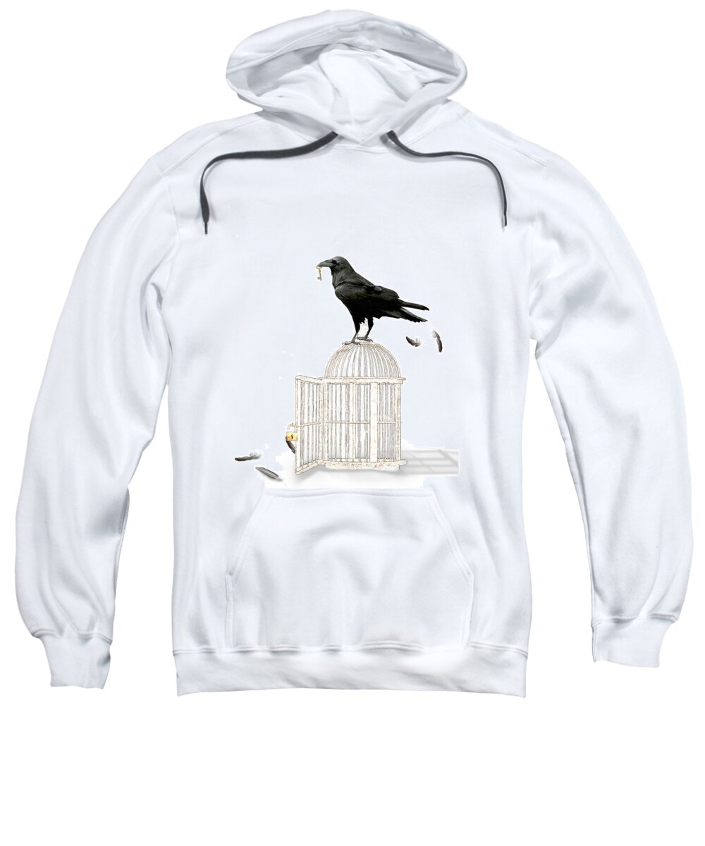 Crow Sweatshirt featuring the mixed media Free as a Bird by Moira Law