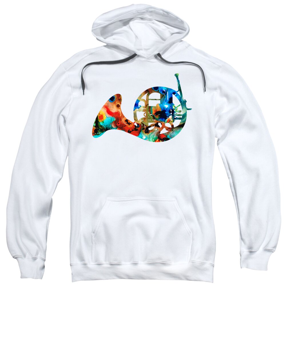 French Horn Sweatshirt featuring the painting French Horn - Colorful Music by Sharon Cummings by Sharon Cummings