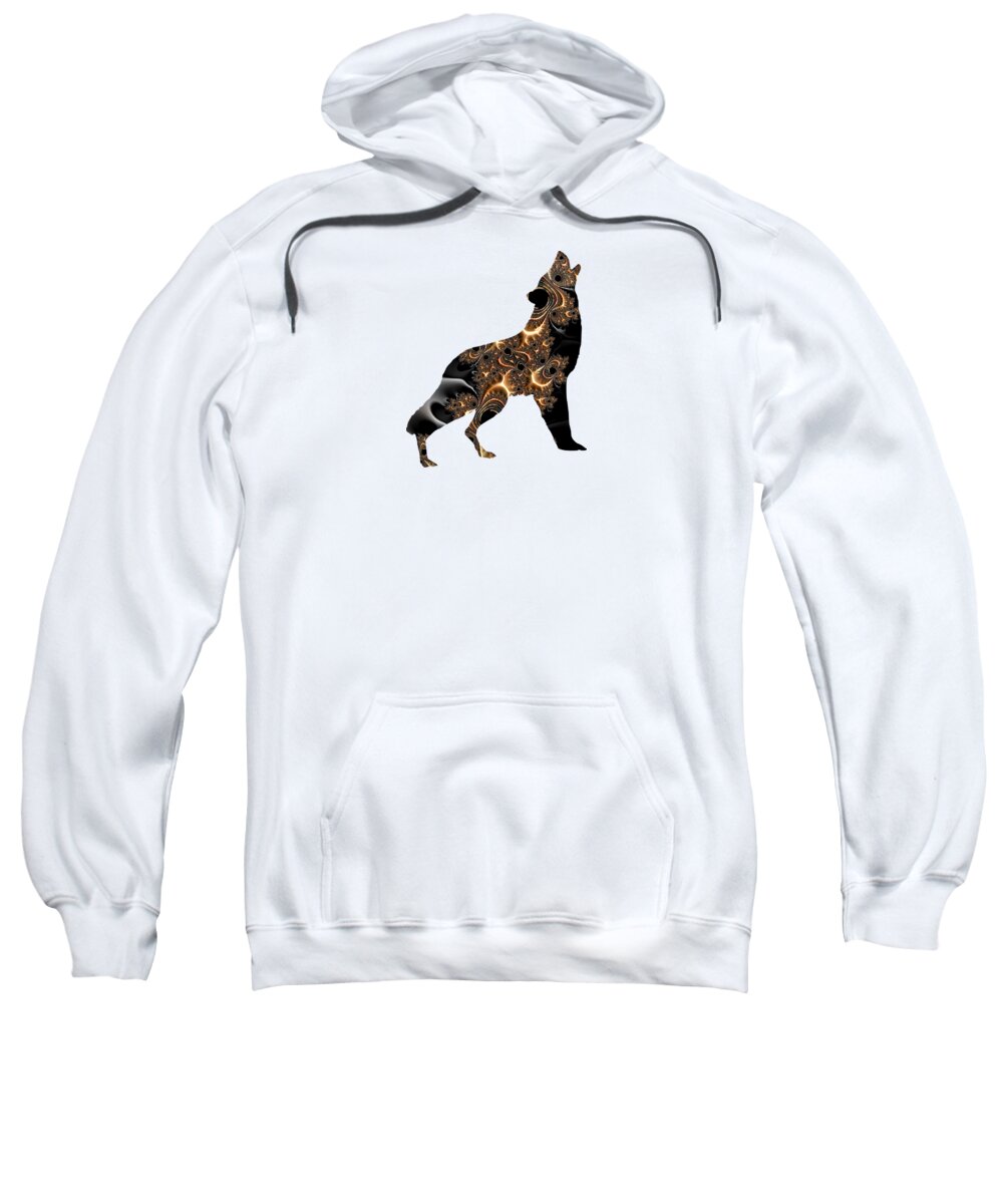 Wolf Sweatshirt featuring the digital art Gold and Black Fractal Wolf by Elisabeth Lucas