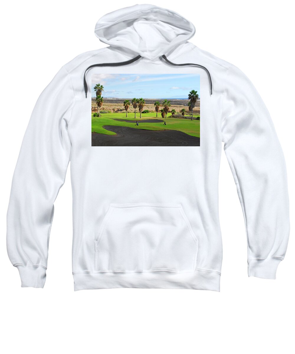 Golf Sweatshirt featuring the photograph Golf course in Tenerife island, Canary islands by Severija Kirilovaite