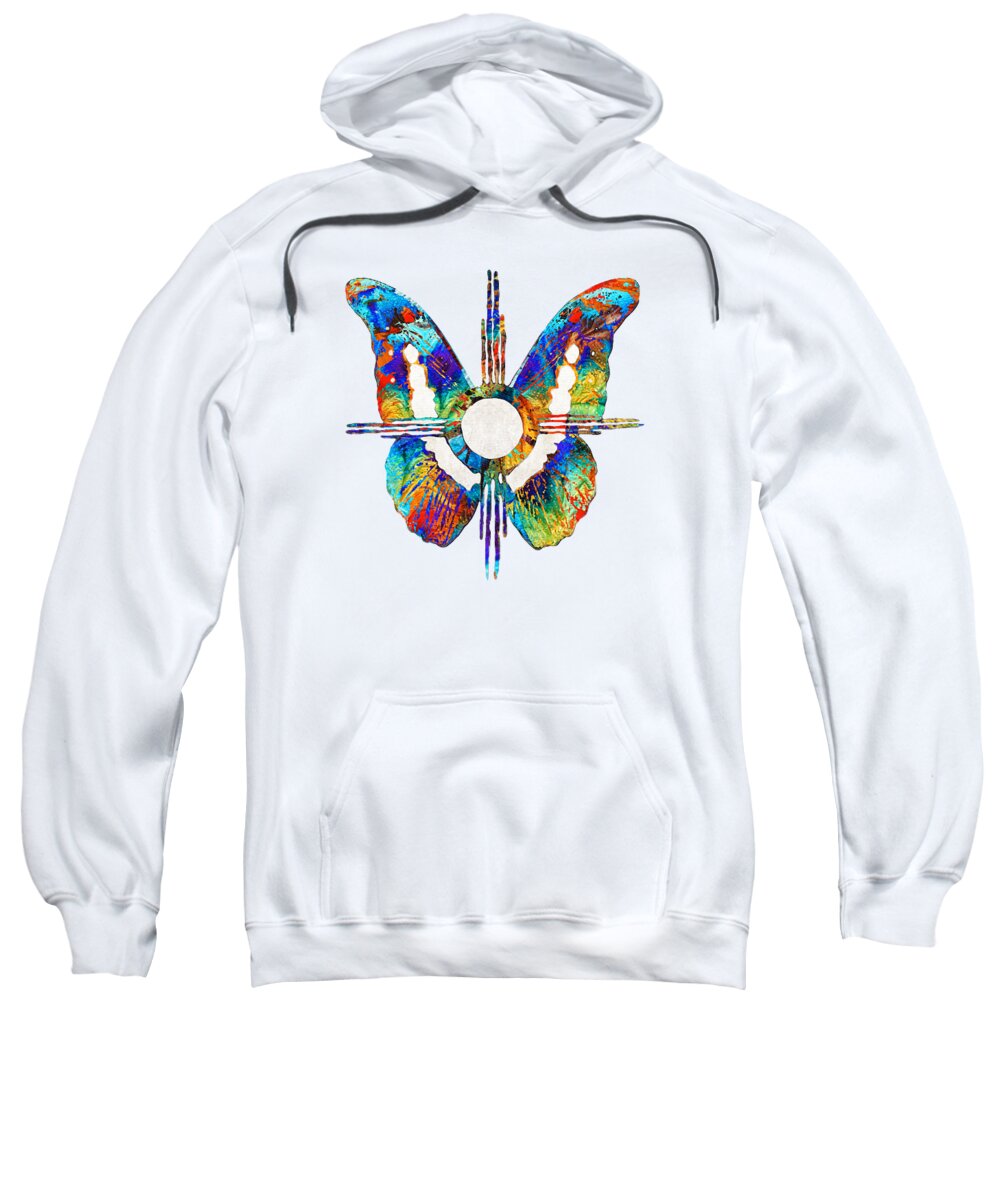 Butterfly Sweatshirt featuring the painting Happiness And Transformation Symbol - Native American Art - Sharon Cummings by Sharon Cummings