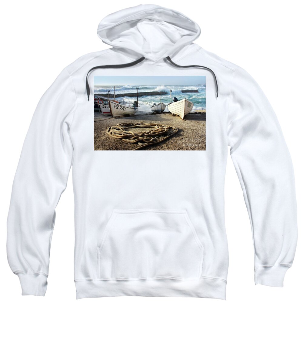 Harbor Sweatshirt featuring the photograph High Tide in Sennen Cove Cornwall by Terri Waters
