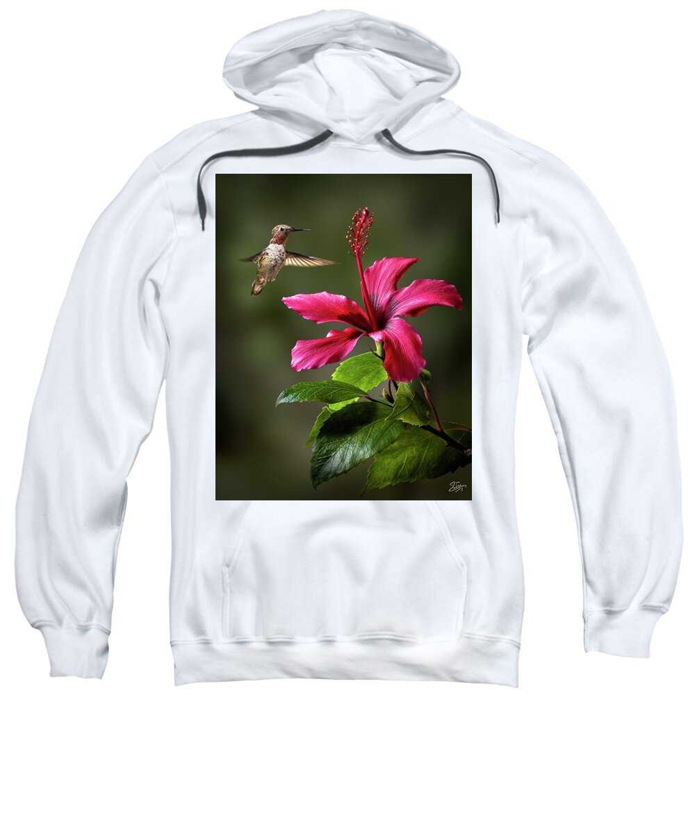 Hummingbird Sweatshirt featuring the photograph Hummingbird and Red Hibiscus by Endre Balogh