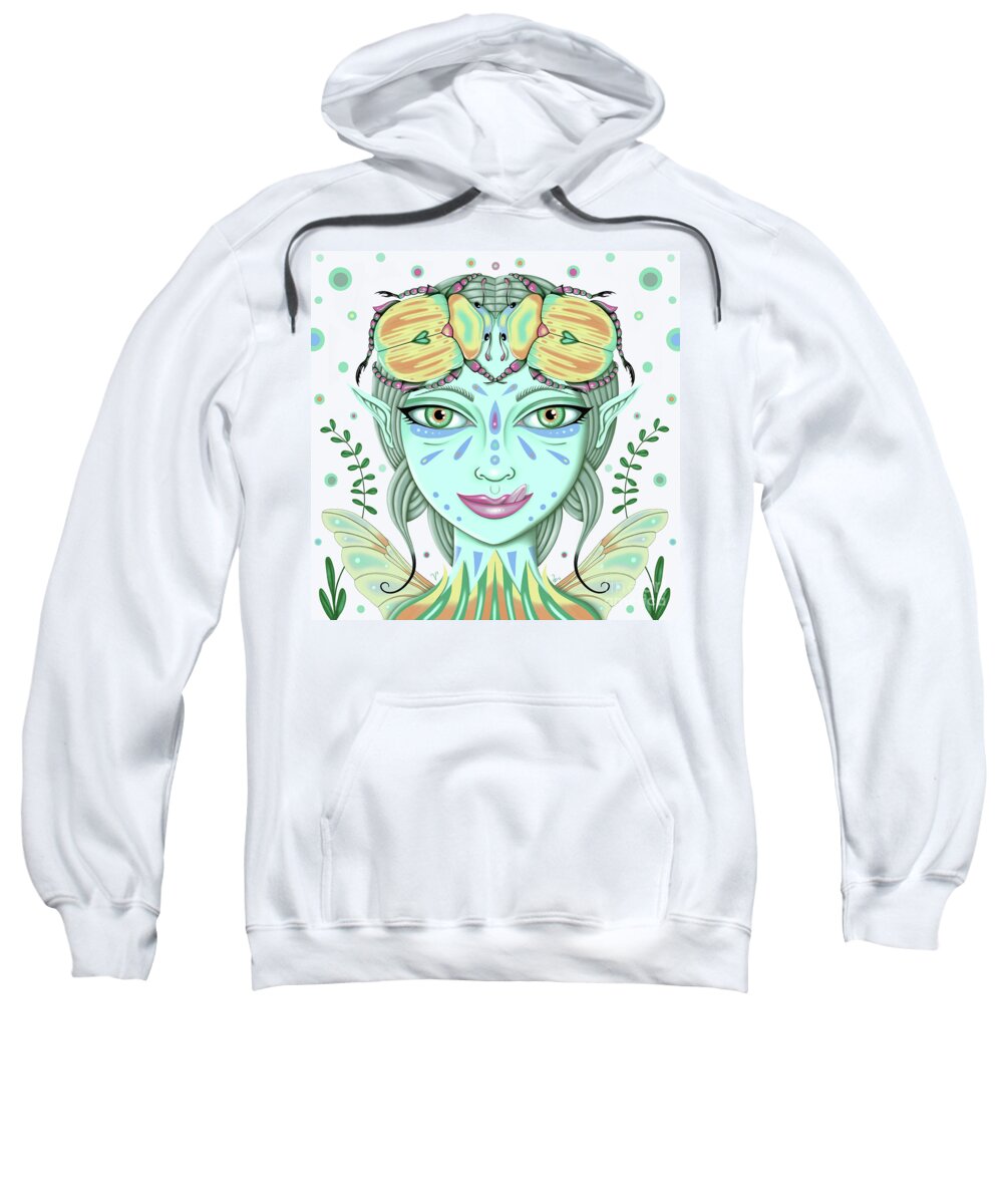 Fantasy Sweatshirt featuring the digital art Insect Girl, Scarabella - Sq.White by Valerie White