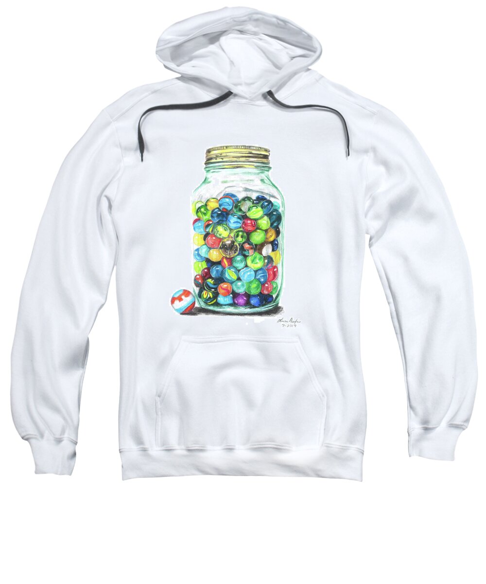 Jar Sweatshirt featuring the drawing Jar of Marbles by Lena Auxier