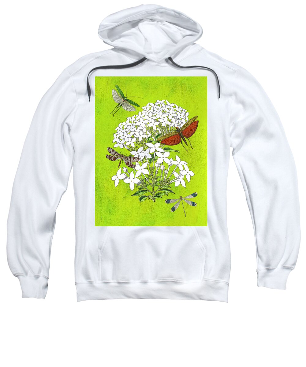 Dragonfly & Jasmine Sweatshirt featuring the digital art Jasmin and Dragonflies by Lorena Cassady