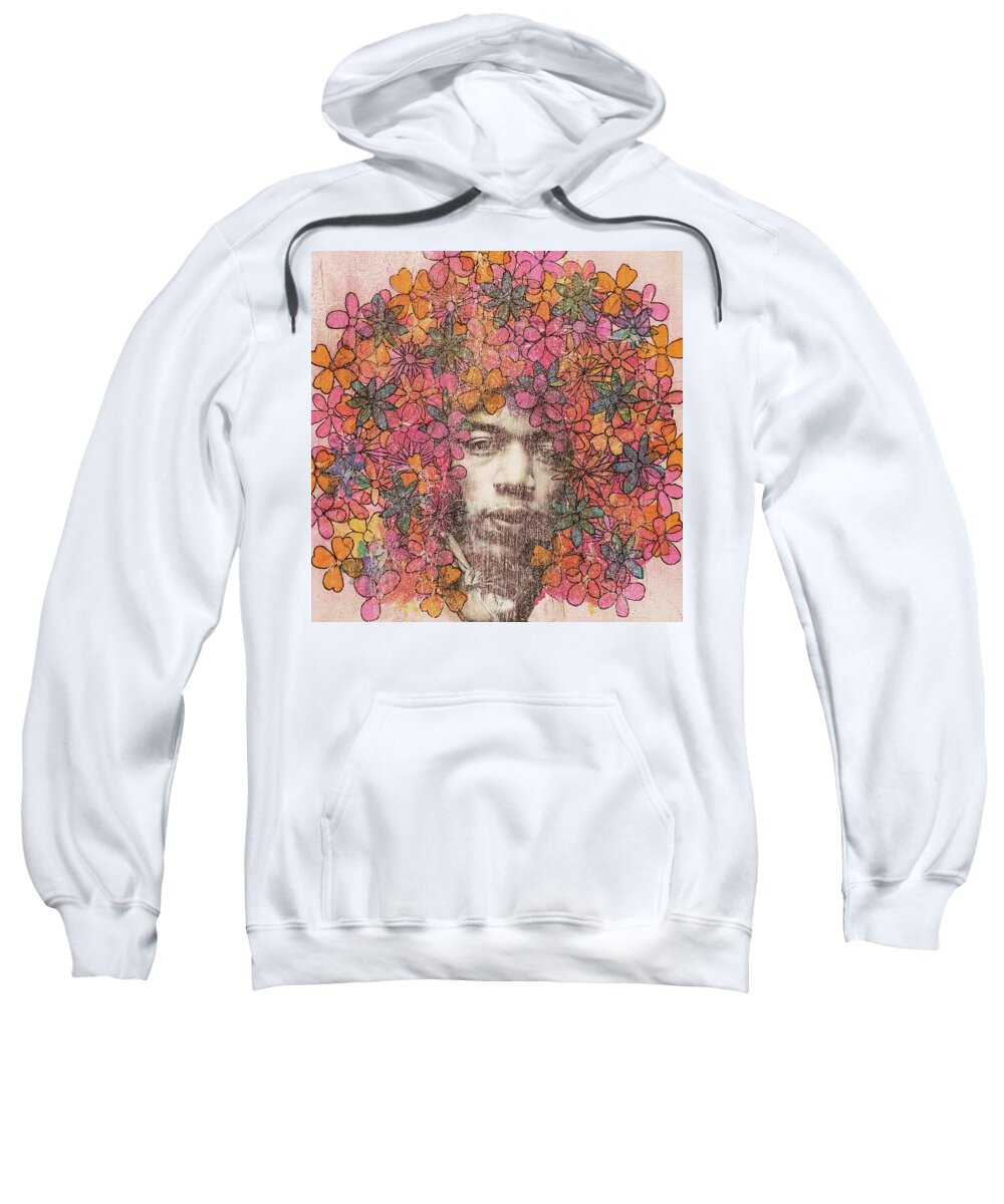 Jimi Sweatshirt featuring the painting JIMI HENDRIX Flower Child Abstract by Lynnie Lang