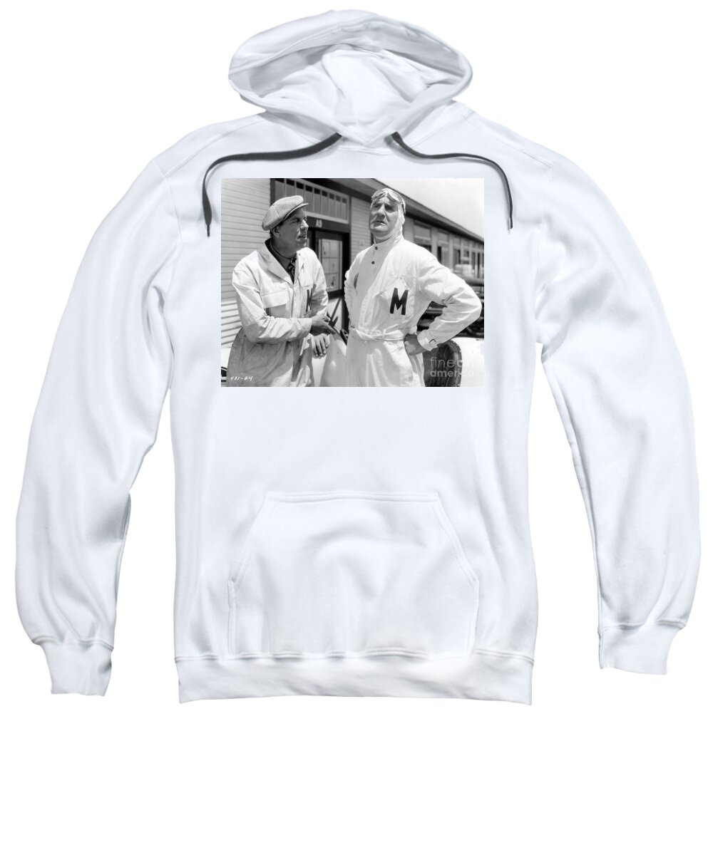 Karl Dane Sweatshirt featuring the photograph Karl Dane Ernest Torrence Speedway 1929 by Sad Hill - Bizarre Los Angeles Archive