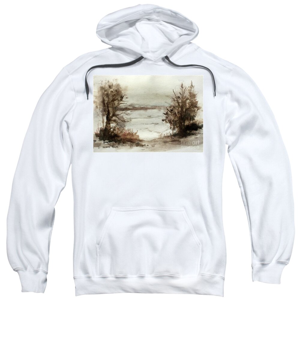 A View Of The Lake From My Studio Window. Sweatshirt featuring the painting Lakeside by Monte Toon