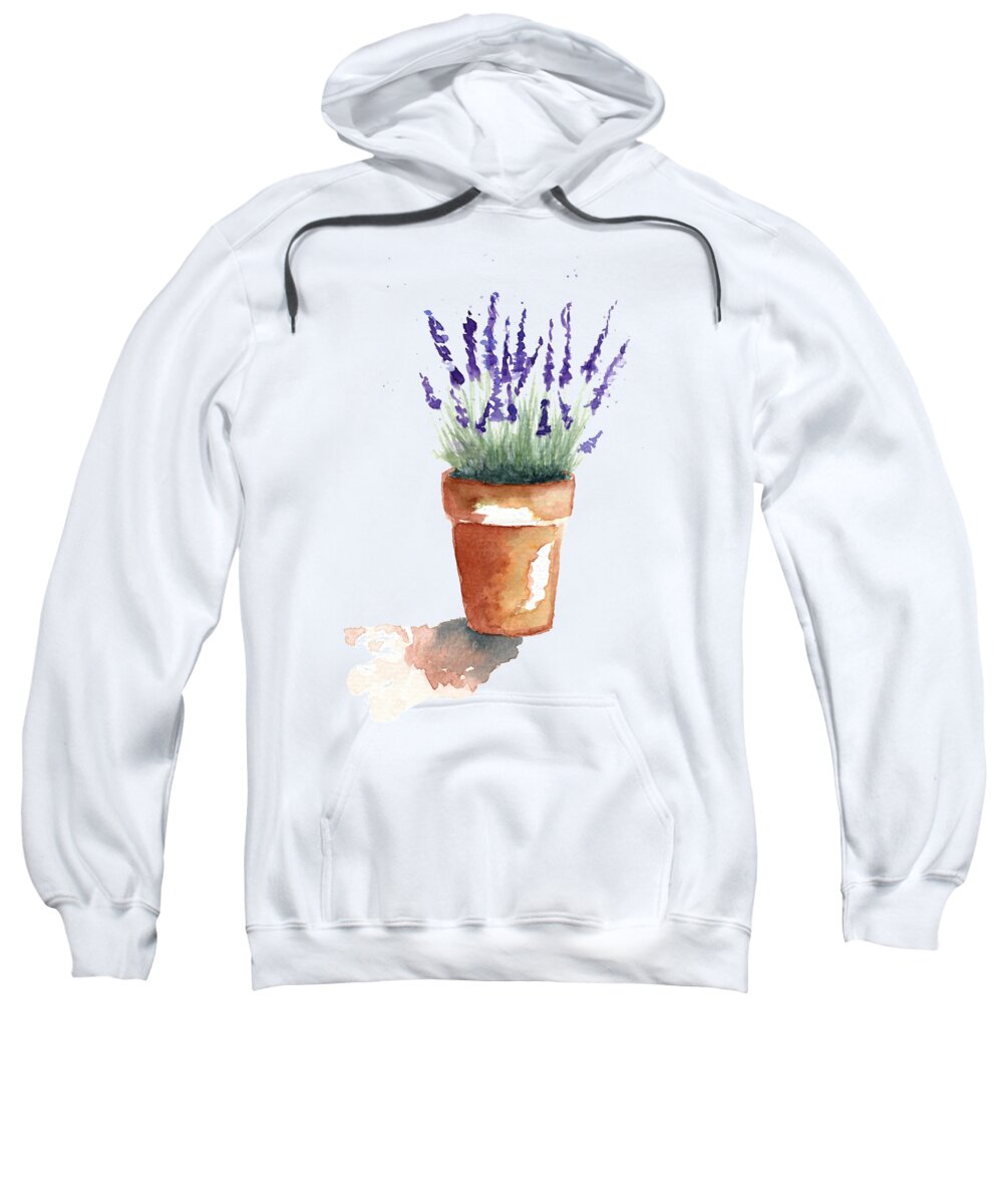 Lavender Sweatshirt featuring the painting Lavender Plant In Terra Cotta Pot by Deborah League