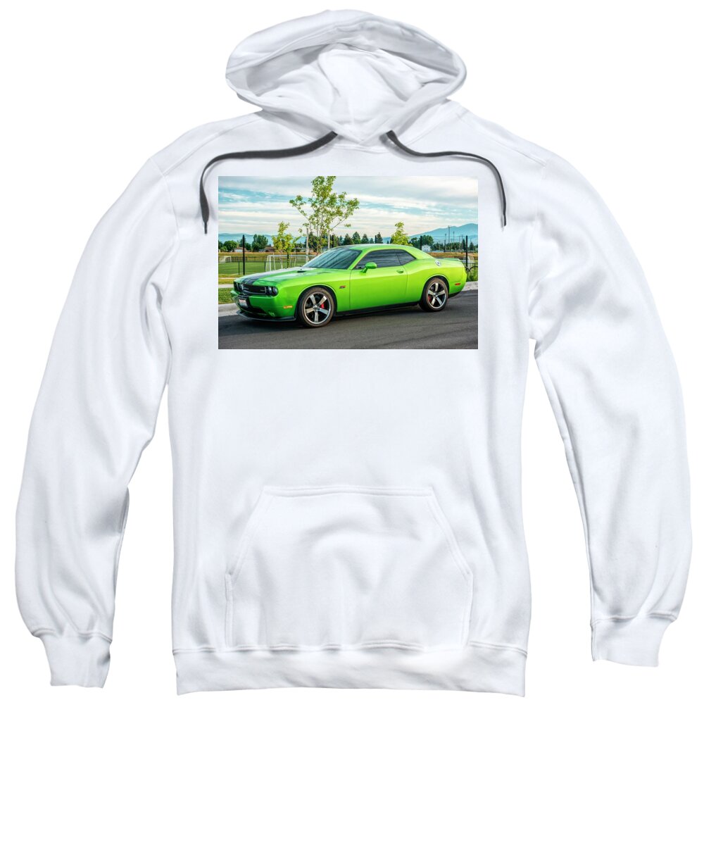 Auto Sweatshirt featuring the pyrography Lime Green Mopar by Pamela Dunn-Parrish
