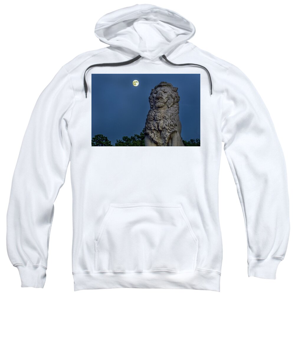 Lion Sweatshirt featuring the photograph Lion and the Moon by Jerry Gammon