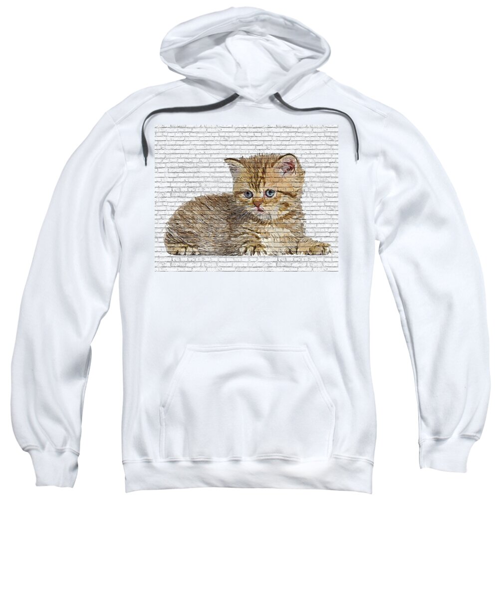 British Shorthair Sweatshirt featuring the painting Little Angel, British Shorthair Kitten Cat - Brick Block Background by Custom Pet Portrait Art Studio