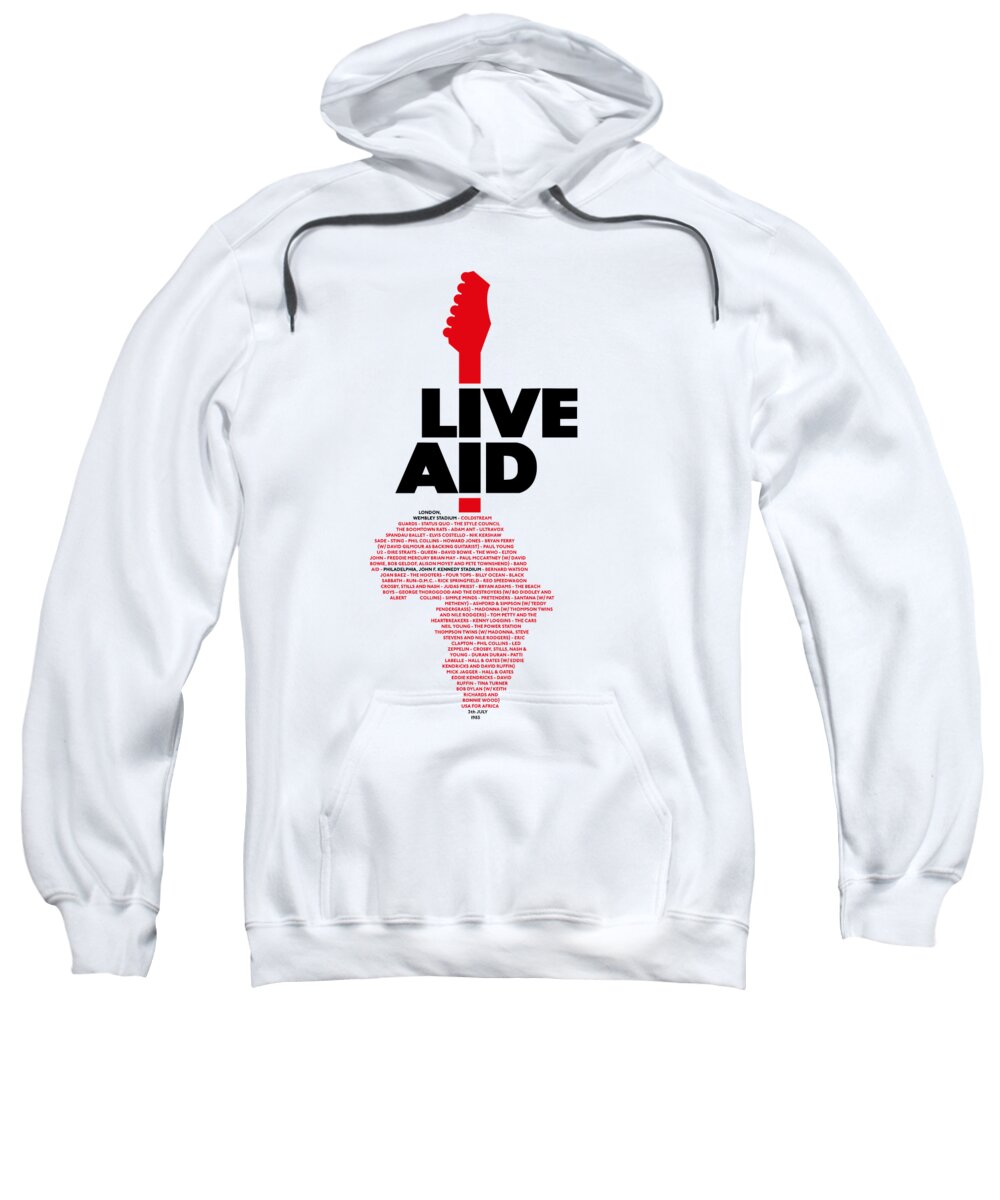 Live Sweatshirt featuring the digital art Live Aid 1985 black list by Andrea Gatti
