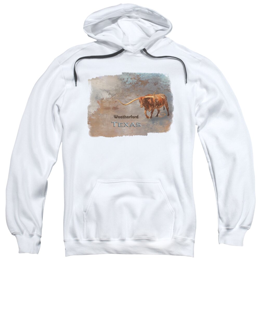 Weatherford Sweatshirt featuring the mixed media Longhorn Bull Weatherford by Elisabeth Lucas