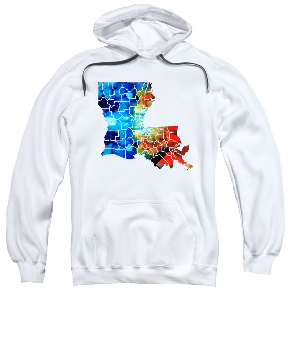 Map Sweatshirt featuring the painting Louisiana Map - State Maps by Sharon Cummings by Sharon Cummings