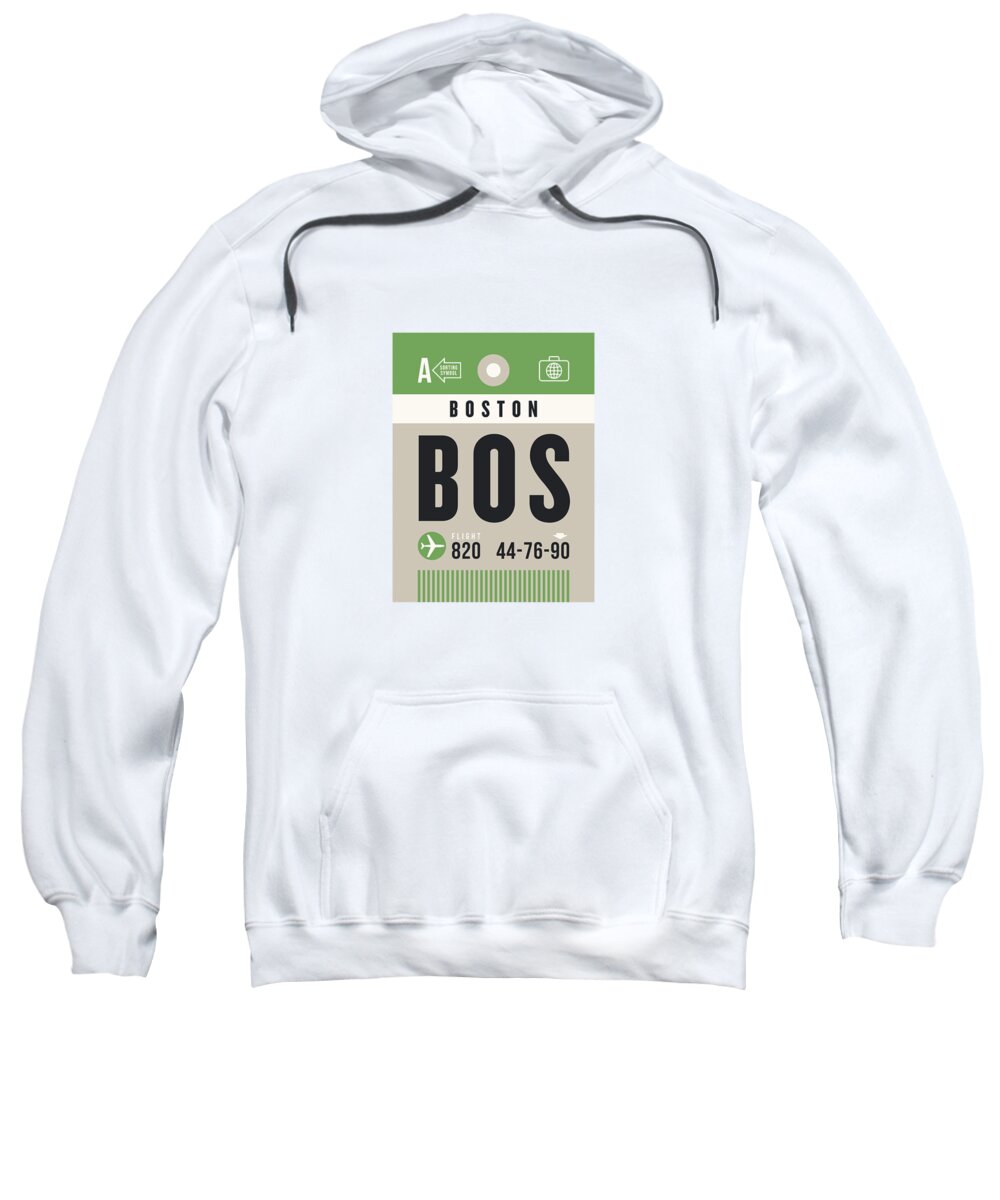 Airline Sweatshirt featuring the digital art Luggage Tag A - BOS Boston USA by Organic Synthesis