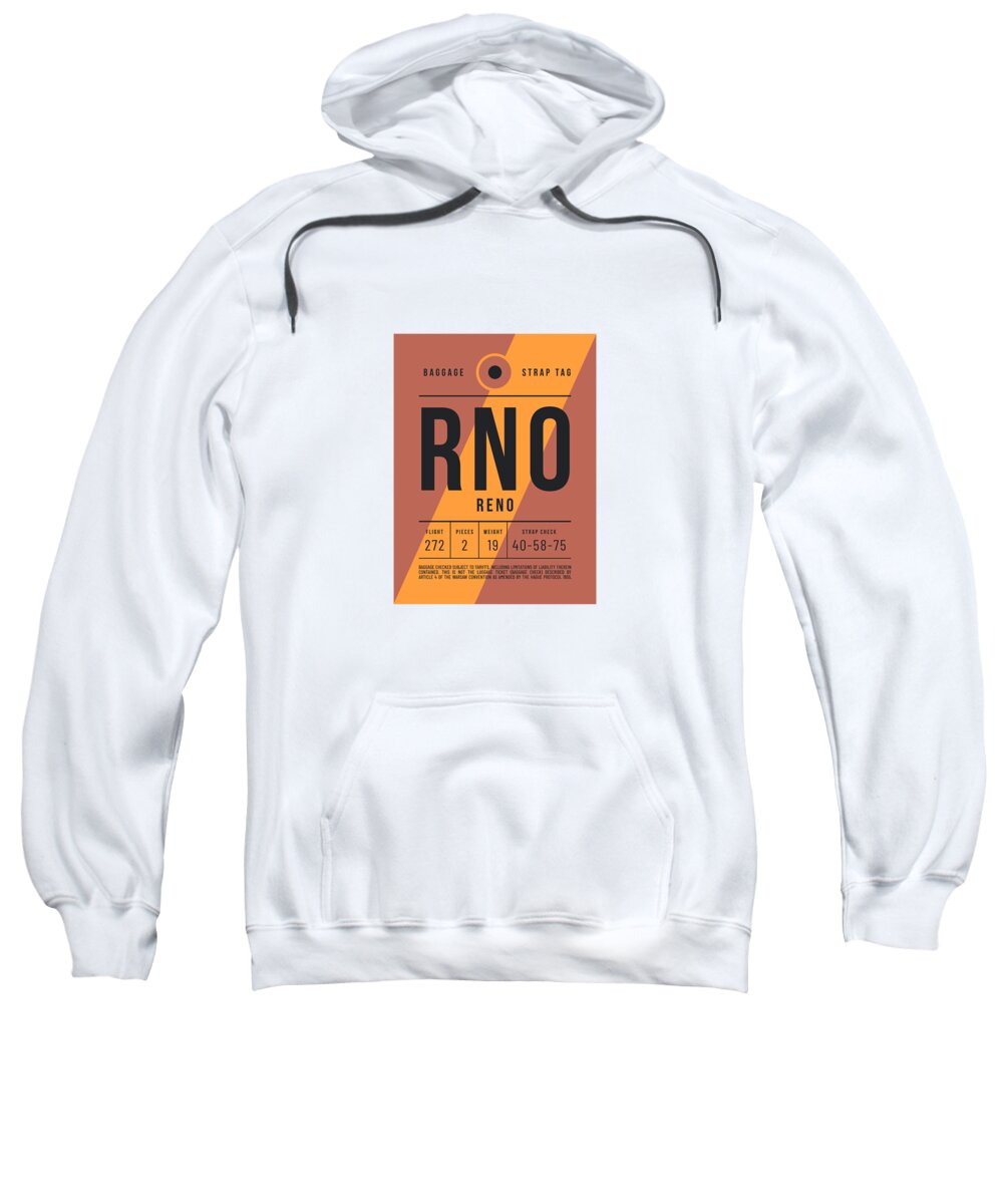 Airline Sweatshirt featuring the digital art Luggage Tag E - RNO Reno Nevada USA by Organic Synthesis