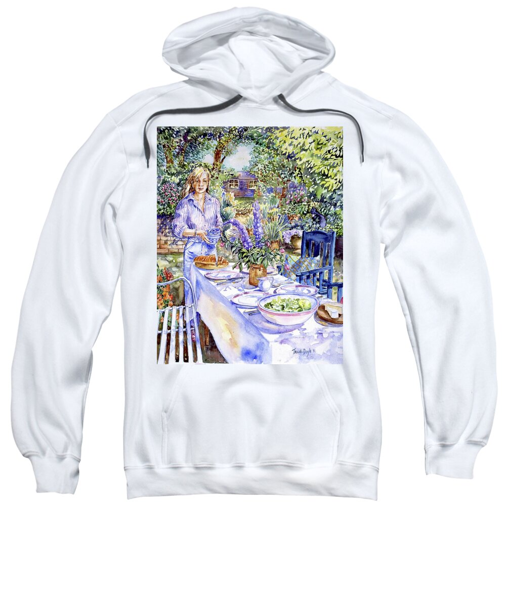 Eating Al Fresco Sweatshirt featuring the painting Lunch Outdoors by Trudi Doyle