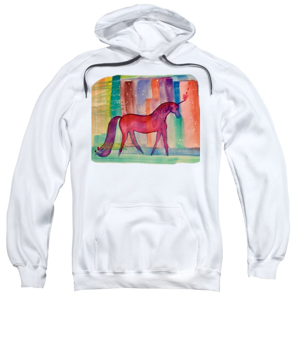Unicorn Sweatshirt featuring the painting Magical Unicorn of Love by Sandy Rakowitz