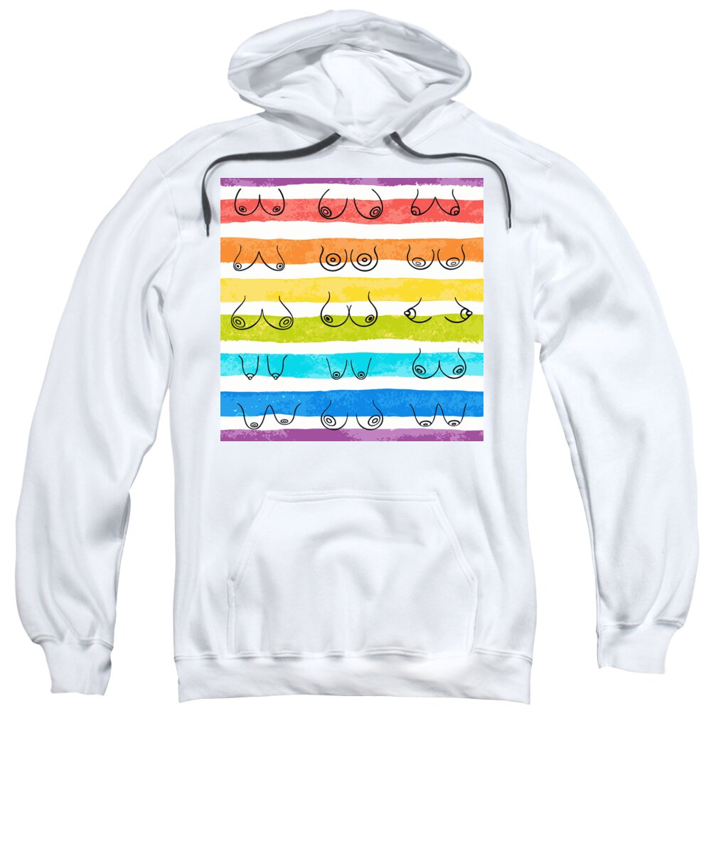 Minimal female breast size feminine body front view different boobs form  Watercolor rainbow stripes Adult Pull-Over Hoodie by Mounir Khalfouf -  Pixels