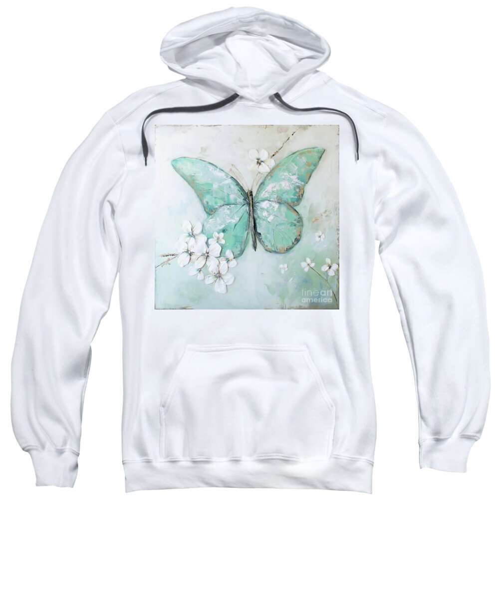 Butterfly Sweatshirt featuring the painting Mint Green Butterfly by Tina LeCour