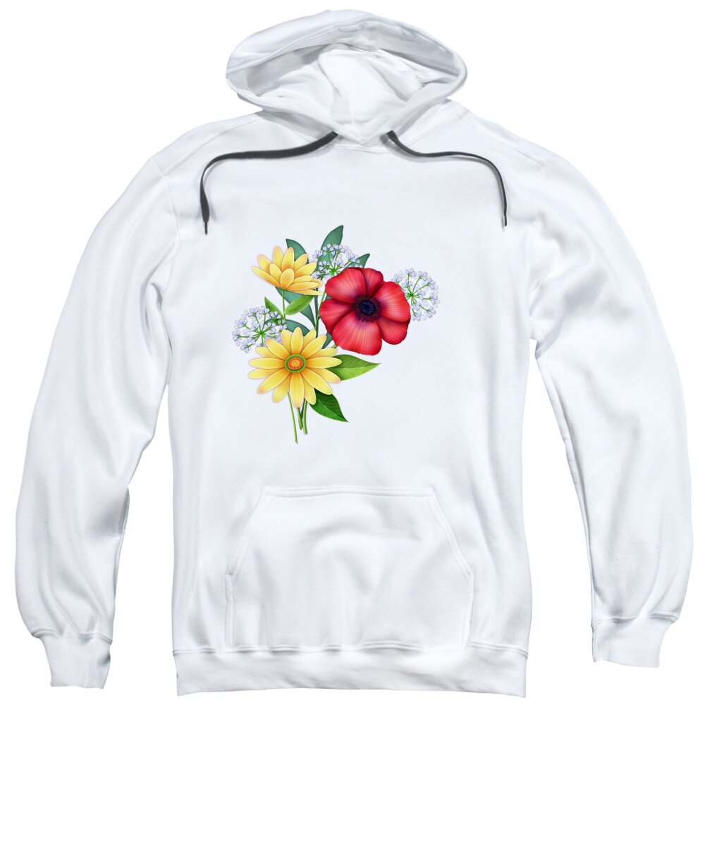Flowers Sweatshirt featuring the digital art Mixed Flowers on Black by Valerie Drake Lesiak