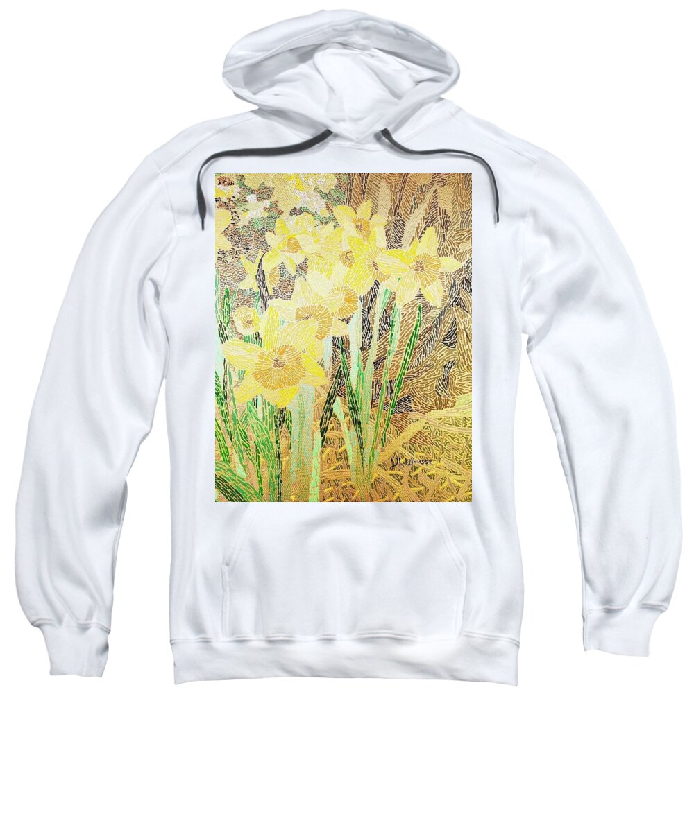 Daffodils Sweatshirt featuring the painting Moms Daffodils by Darren Whitson