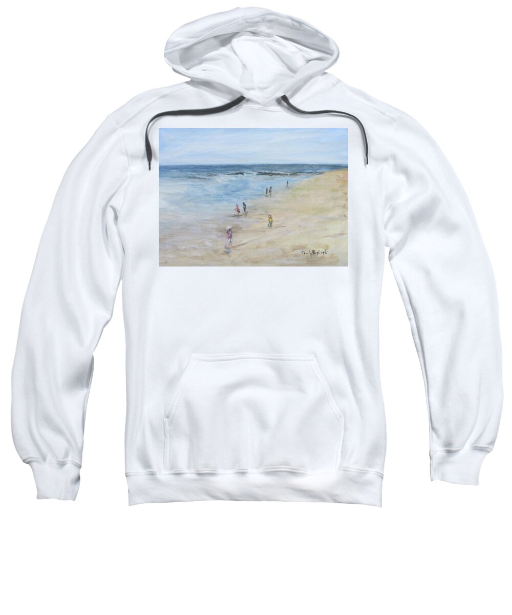 Painting Sweatshirt featuring the painting Morning Beach Crowd by Paula Pagliughi