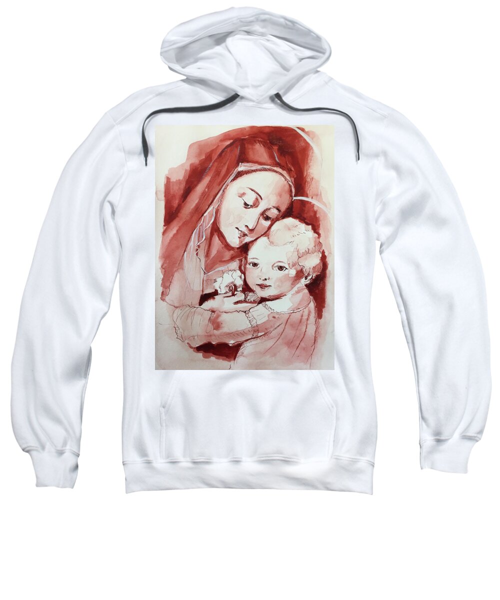 Mother And Child Sweatshirt featuring the drawing Mother and Child by Carolina Prieto Moreno