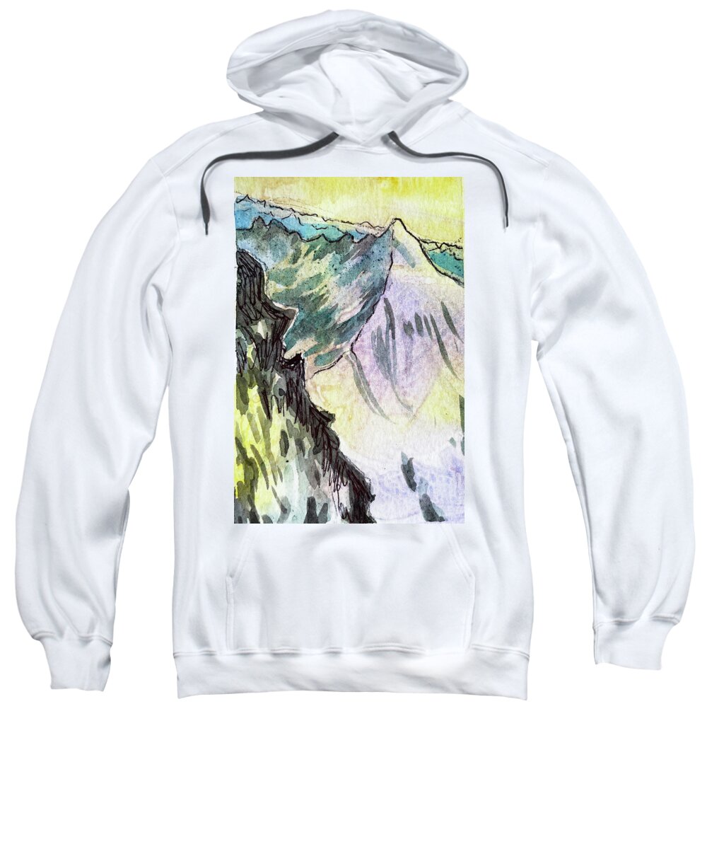 Mountain Sweatshirt featuring the painting Mountain summit by Tilly Strauss