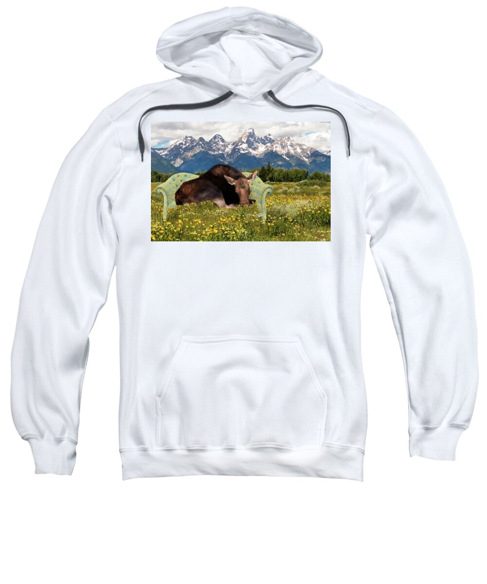 Moose Sweatshirt featuring the photograph Nap Time in the Tetons by Mary Hone