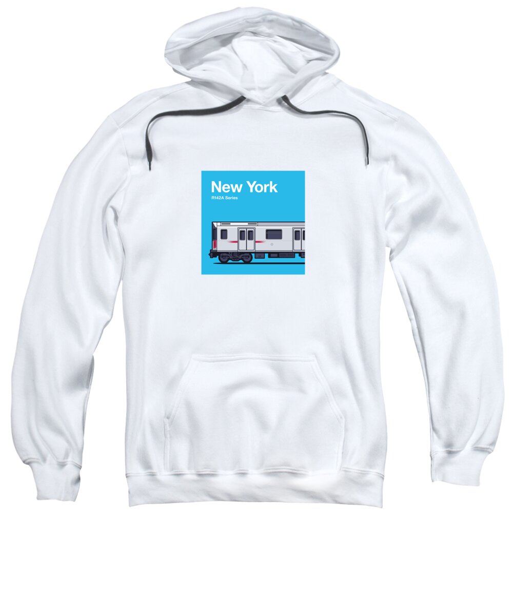 World Train Sweatshirt featuring the digital art New York R142A Series USA World Train Side Cyan by Organic Synthesis