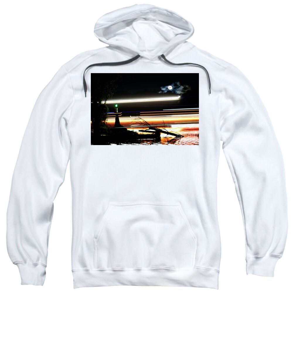 Night Sweatshirt featuring the photograph Night Barge and Moon by Pete Klinger