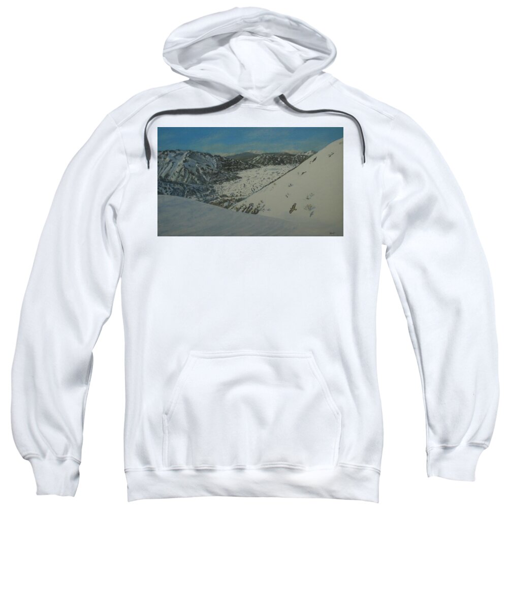 Omalos Sweatshirt featuring the painting Omalos Plateau Crete in Winter by David Capon