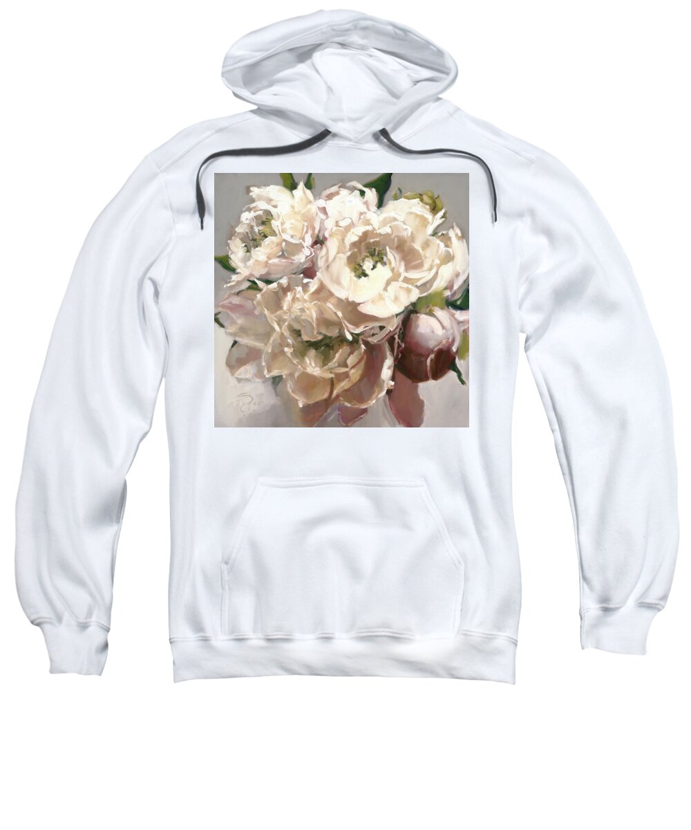 Pale Pink Peonies Sweatshirt featuring the painting Soft Pink Peonies by Roxanne Dyer