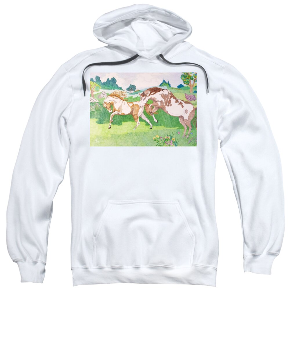 Horse Artist Sweatshirt featuring the drawing Pasture Friends by Equus Artisan