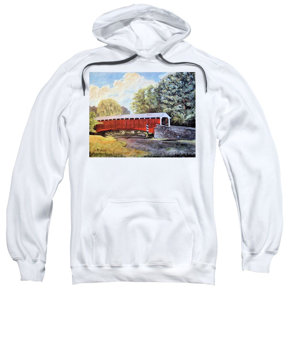 Pleasantville Bridge Sweatshirt featuring the painting Pleasantville Bridge  by Joel Smith