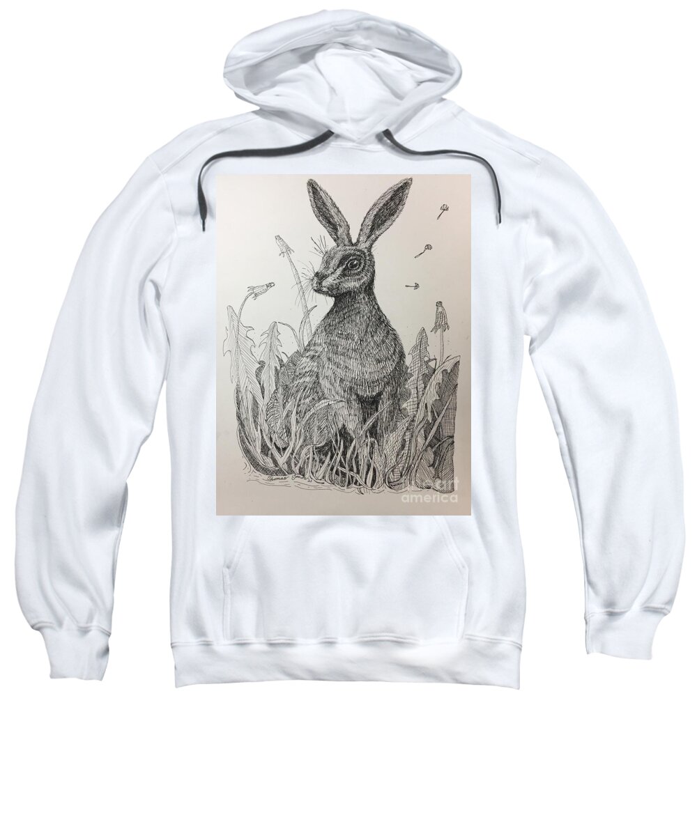Drawing Sweatshirt featuring the drawing Rabbit in a Field by Thomas Janos