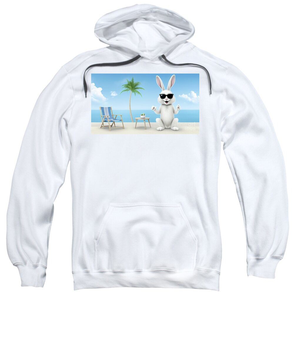 Rabbit Sweatshirt featuring the digital art Rabbit in sunglasses arrived for vacation on the sandy beach. by Odon Czintos