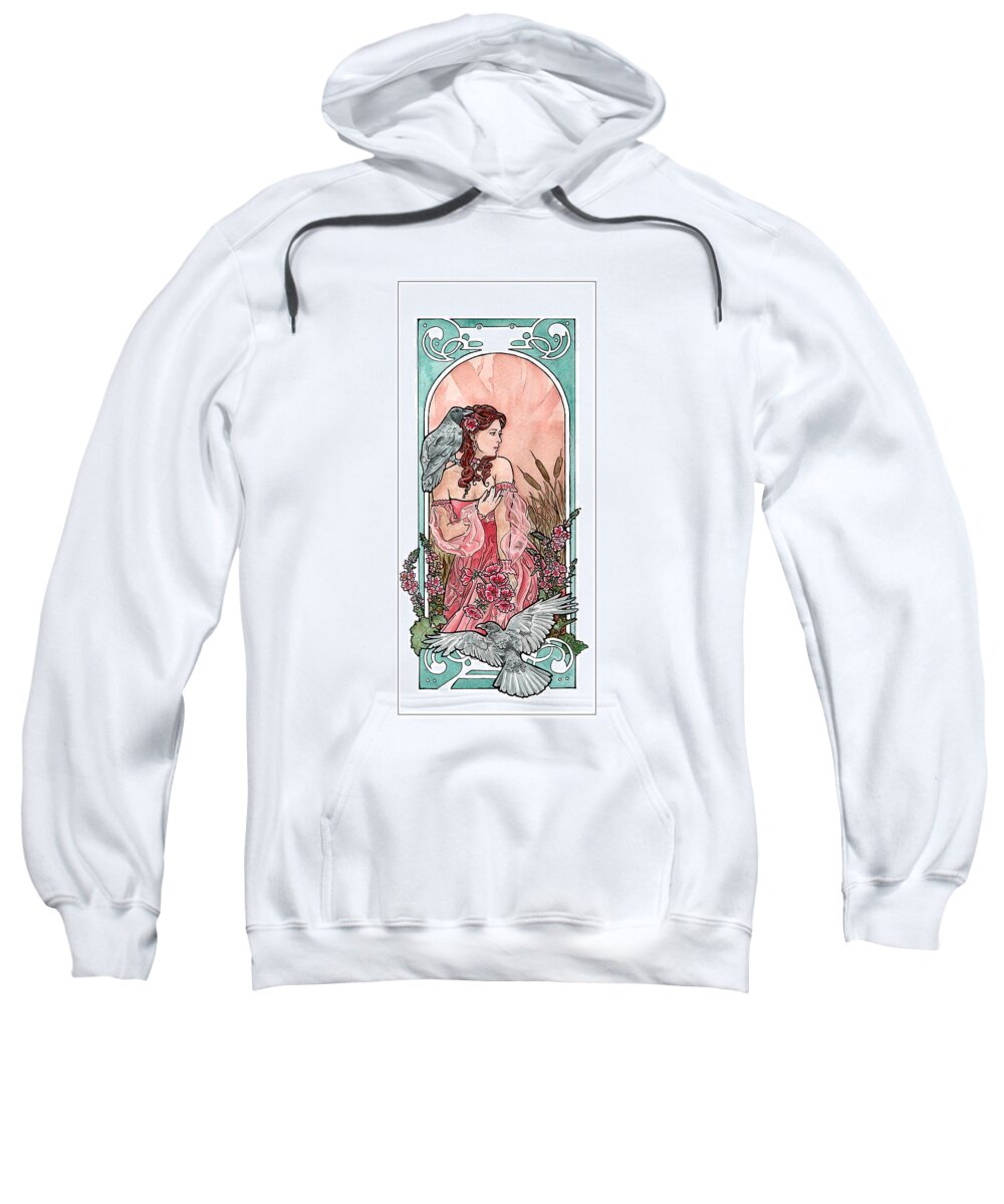 Crow Sweatshirt featuring the painting Raven Maiden by Tiffany DiGiacomo